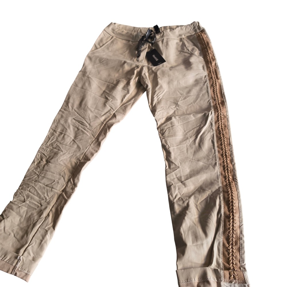 Venti6 Italy Womens Beige Braided Side Stripe Jogger Pants Size M NWT 6855